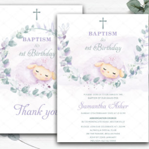 Baptism and First Birthday Lamb Invitation