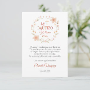 Baptism and First Birthday Watercolor Pink Flowers Thank You Card