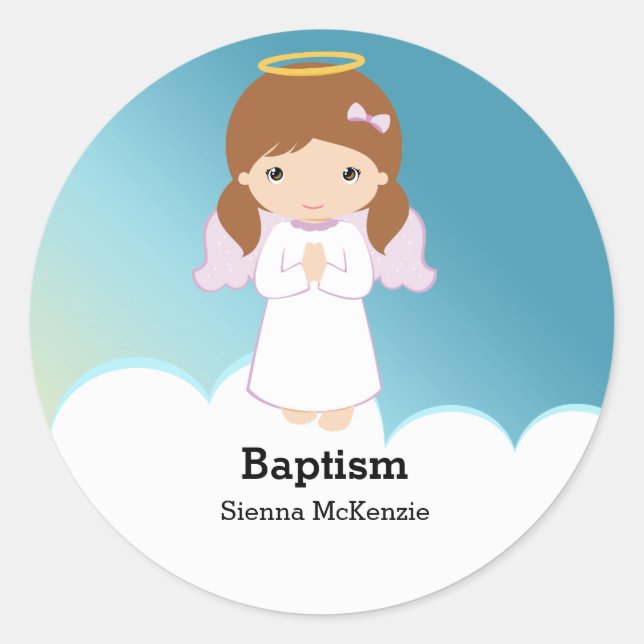 Baptism Angel Girl Classic Round Sticker (Front)