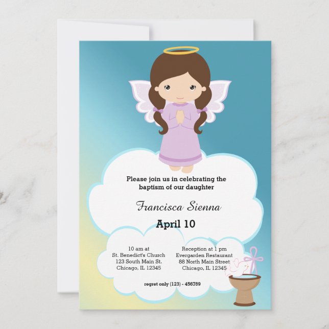 Baptism Angel Girl Invitation (Front)