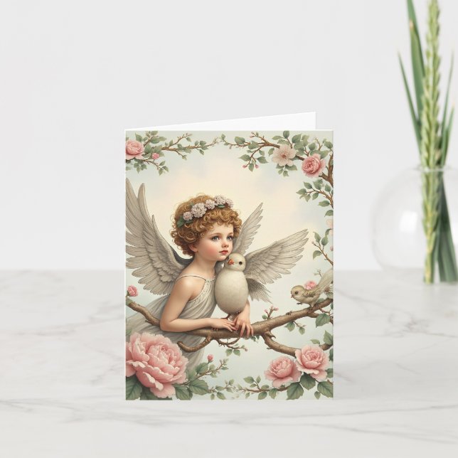 Baptism angel invitation flat card (Front)