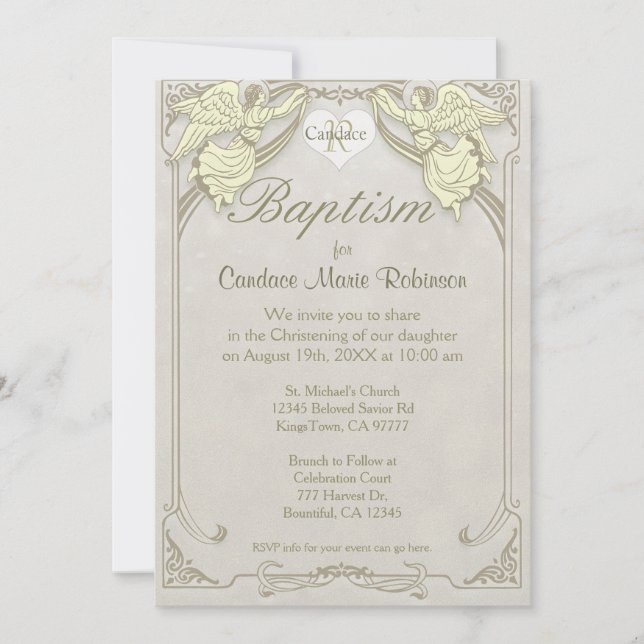 Baptism | Angel Monogram Invitation (Front)