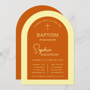 Baptism Arch Burnt Orange Yellow Modern Script Invitation