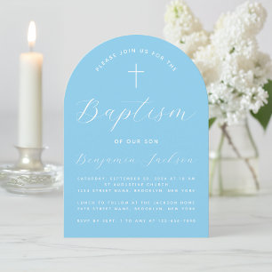 Baptism Baby Blue Arch Handwriting Boy Christening Invitation