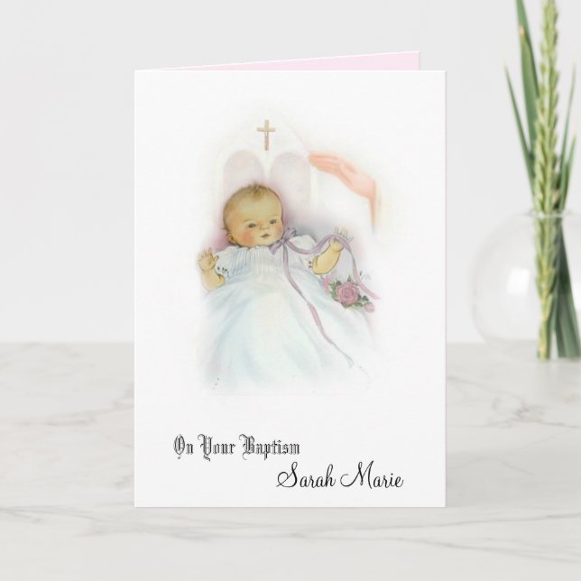 Baptism Baby Girl Christening Blessing Card (Front)