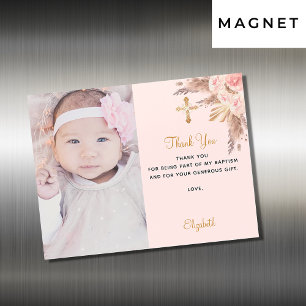 Baptism baby girl pink photo thank you magnet