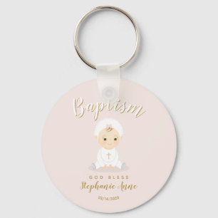 Baptism Baby Girl with Bonnet Key Ring