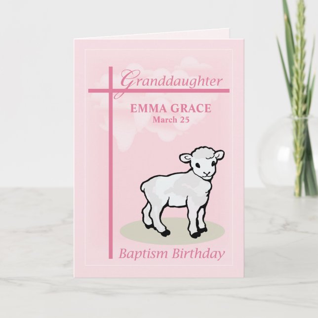 Baptism Birthday Personalise Granddaughter Pink Card (Front)