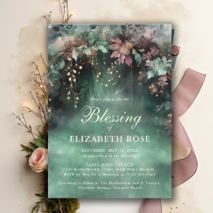 Baptism Blessing Enchanted Forest Garden Botanical Invitation
