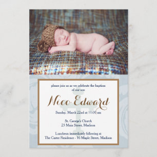 Baptism Blessings Blue Christening Invitation