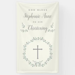 Baptism Blue and Green Leaf Wreath Banner