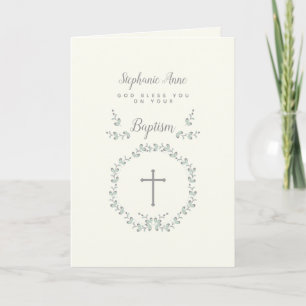 Baptism Blue and Green Leaf Wreath Card