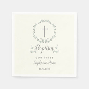 Baptism Blue and Green Leaf Wreath Napkin