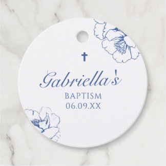Baptism Blue Botanical Floral Favour Tags