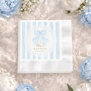 Baptism Blue Bow Baby Boy Napkin