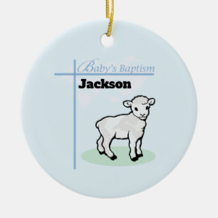 Baptism Blue Boy Lamb, Customisable Ceramic Ornament