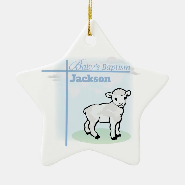 Baptism Blue Boy Lamb, Customisable Ceramic Ornament (Front)