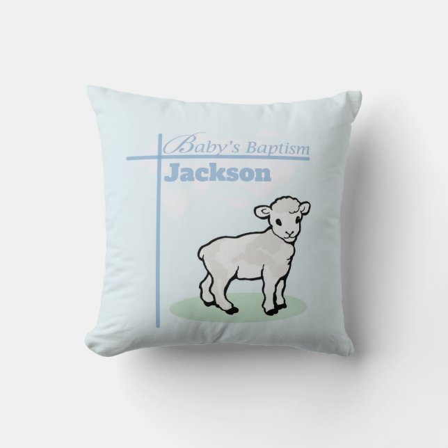 Baptism Blue Boy Lamb, Customisable Cushion (Front)