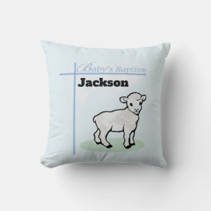 Baptism Blue Boy Lamb, Customisable Cushion