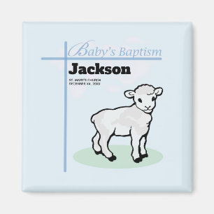 Baptism Blue Boy Lamb, Customisable Magnet