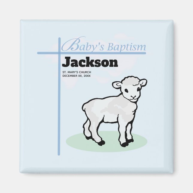 Baptism Blue Boy Lamb, Customisable Magnet (Front)