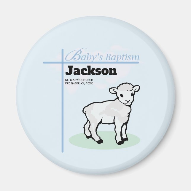 Baptism Blue Boy Lamb, Customisable Magnet (Front)