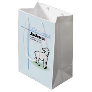 Baptism Blue Boy Lamb, Customisable Medium Gift Bag