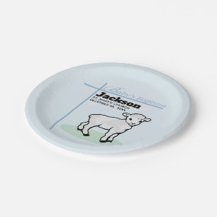 Baptism Blue Boy Lamb, Customisable Paper Plate