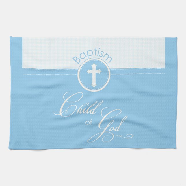 Baptism Blue Child of God, Customisable Tea Towel (Horizontal)
