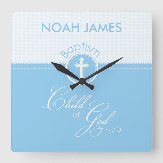 Baptism Blue Child of God, Customizable Square Wall Clock (Front)
