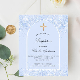 Baptism blue confetti arch boy invitation