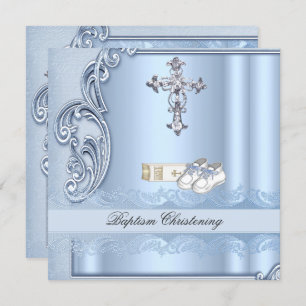 Baptism Blue Cross Boy damask christening Invitation
