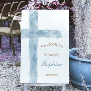 Baptism blue cross welcome sign