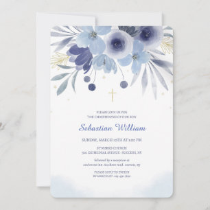 Baptism Blue Floral Invitation