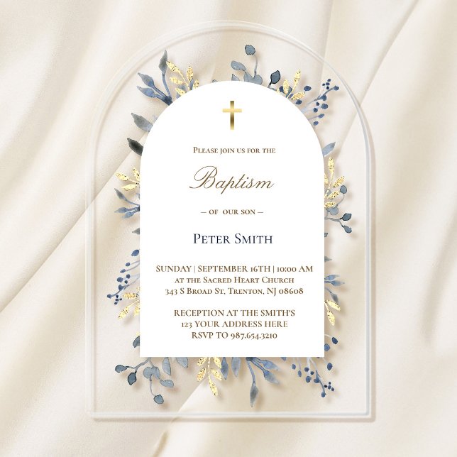 Baptism blue foliage acrylic invitation (Creator Uploaded)