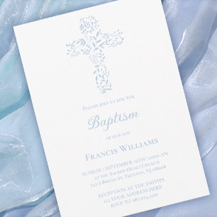Baptism blue foliage cross  invitation