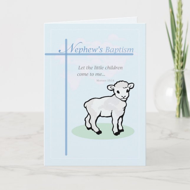 Baptism Blue Nephew Lamb Card (Front)