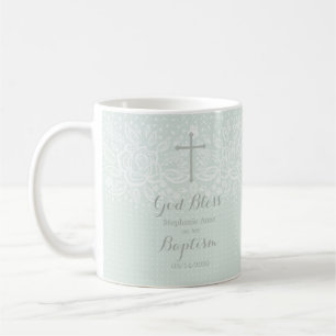 Baptism Blue Opal Delicate Floral Lace Coffee Mug