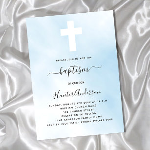 Baptism blue sky boy cross simple elegant invitation
