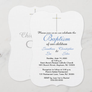 Baptism Blue Twins Invitation
