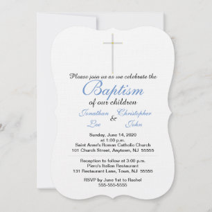 Baptism Blue Twins Invitation