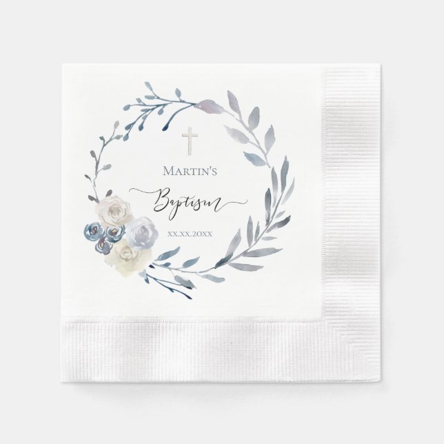 Baptism blue wreath  Paper  Napkin (Front)
