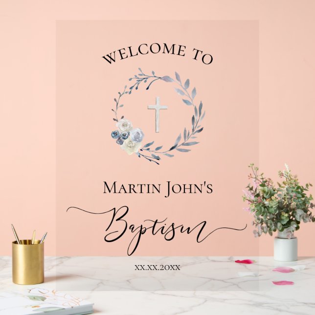 Baptism blue wreath welcome sign (Wedding)