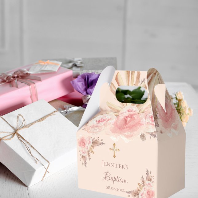 Baptism blush floral pampas grass cross favour box (Creator Uploaded)
