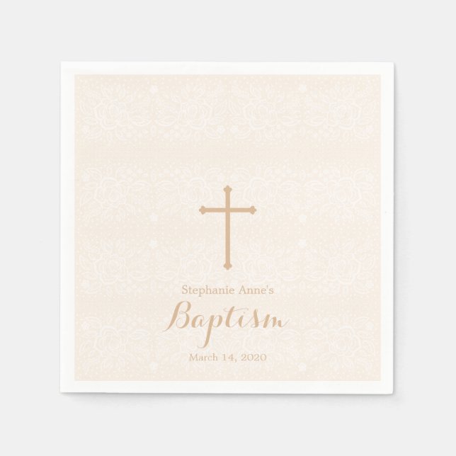 Baptism Blush Pink Delicate Floral Lace Napkin (Front)