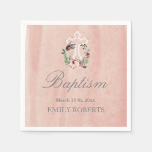 baptism blush pink marsala floral monogram napkin