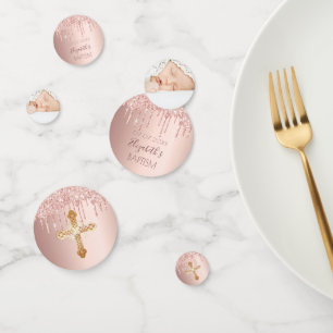 Baptism blush rose gold  drips photo girl confetti