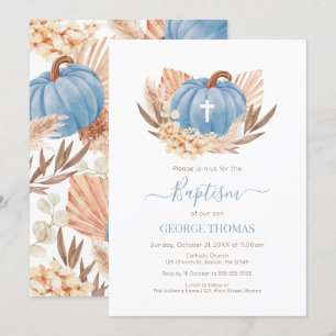 Baptism Boho Pampas Pumpkin blue Invitation