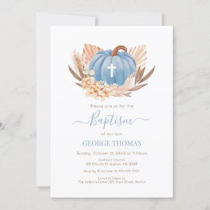 Baptism Boho Pampas Pumpkin blue Invitation