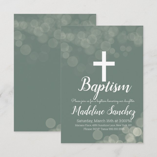Baptism Bokeh Lights Dedication Christening Invitation (Front/Back)